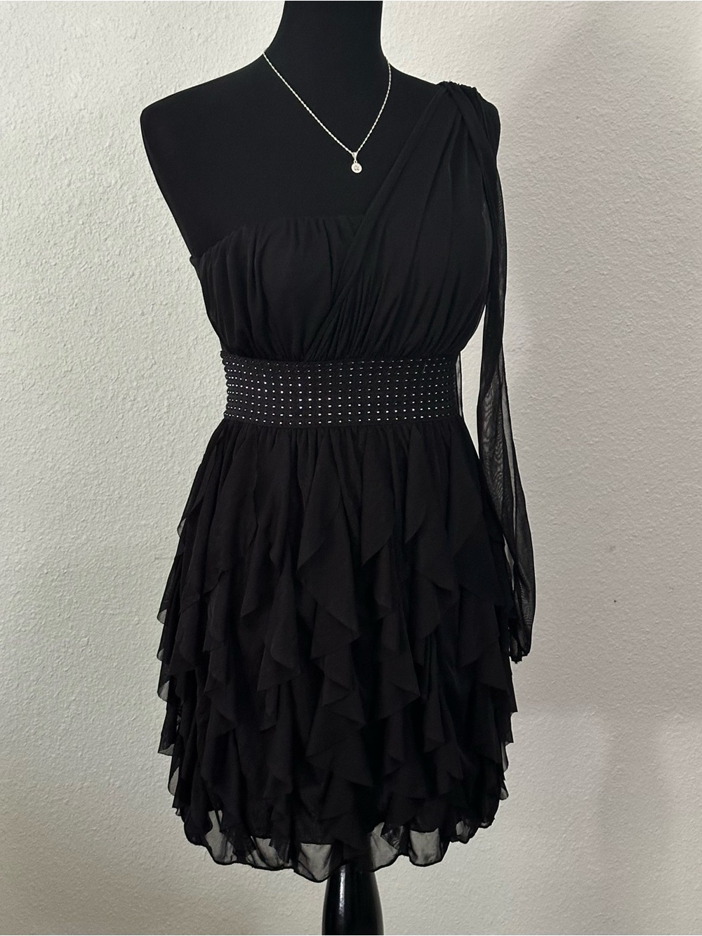 Roberta Bridal Black One-Shoulder Ruffle Cocktail Dress